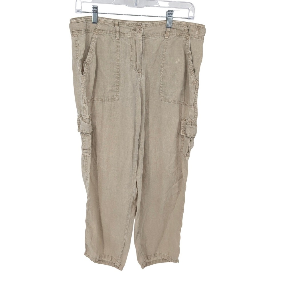 Tommy Bahama Cargo Pants Women 8 Tan Linen Blend Utility Casual Neutral Coastal